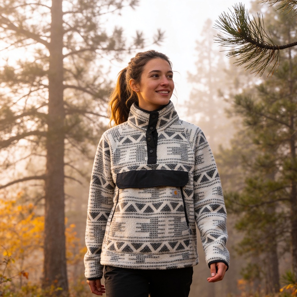 Carhartt Womens Relaxed Fit Fleece Pullover Geometric Tribal Print sherpa lined